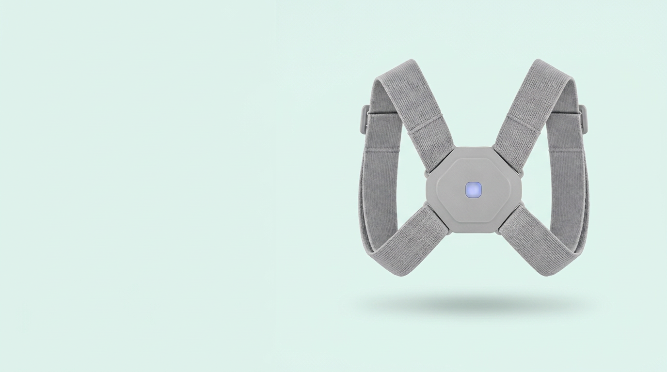 Straivo gray figure-8 posture corrector with a central sensor and blue indicator